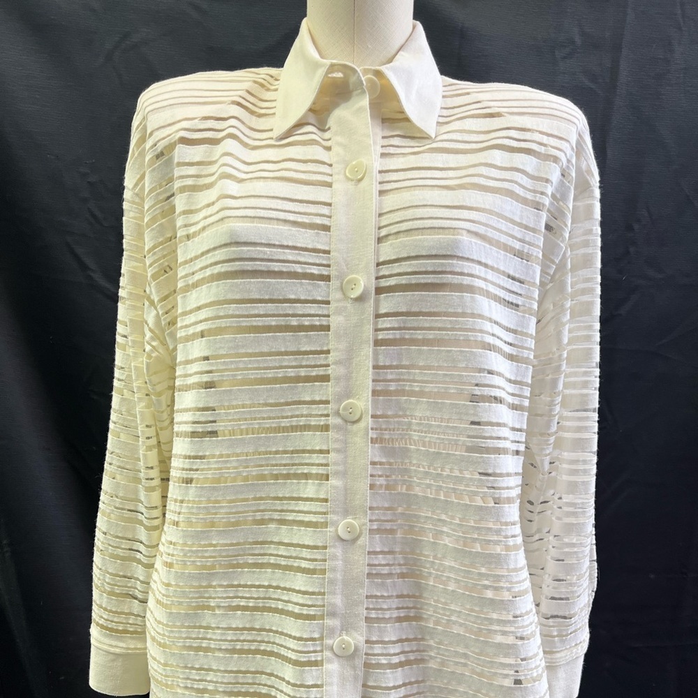 Vintage Moon Light Linen Blouse & Pants Set Cream Striped Small